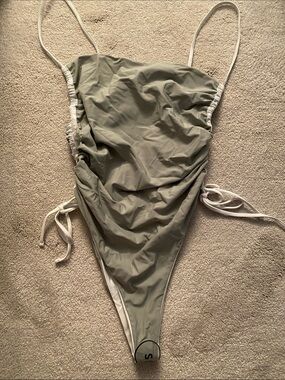 One-Piece Swimsuit in Sage Green with White Trim